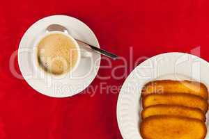 Coffee and cookies on a red background