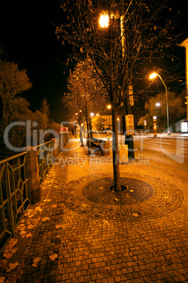 a beautiful night view of the street in Prague