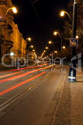 a beautiful night view of the street in Prague