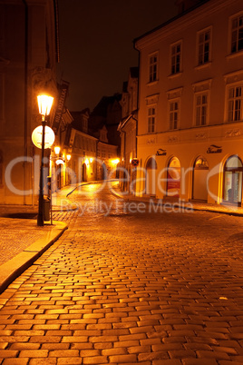 a beautiful night view of the street in Prague