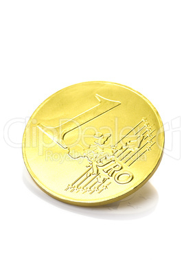 gold coin one euro isolated on white