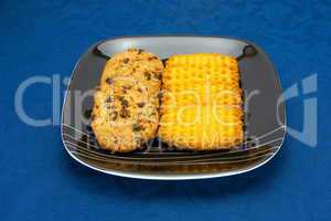 cookies on a Plate on a blue background