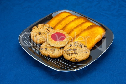 cookies on a Plate on a blue background