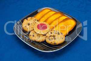 cookies on a Plate on a blue background