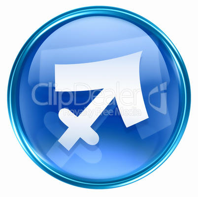 Sagittarius zodiac button icon, isolated on white background.