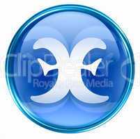 Pisces zodiac button icon, isolated on white background.