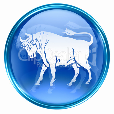 Taurus zodiac button icon, isolated on white background.