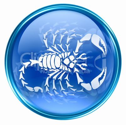 Scorpio zodiac button icon, isolated on white background.