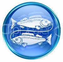 Pisces zodiac button icon, isolated on white background.