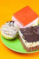 cake at the plate lying on an orange cloth