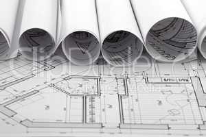 rolls of architecture blueprint & house plane