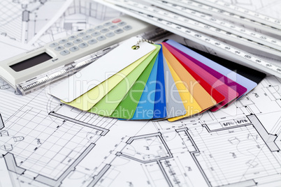 Ruler calculator, color samples of architectural materials - pla