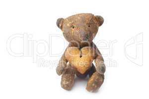 teddy bear  handmade and cookie  in the form of heart isolated o