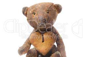 teddy bear  handmade and cookie  in the form of heart isolated o