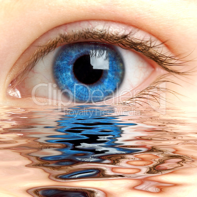 Human eye reflected in a surface of water