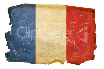 France Flag old, isolated on white background.