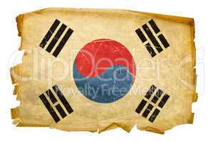 South Korea Flag old, isolated on white background.