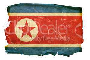 Northern Korea Flag old, isolated on white background.