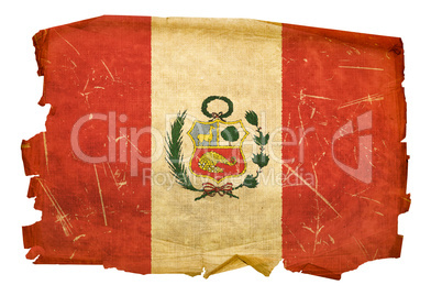 Peru Flag old, isolated on white background.
