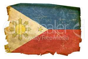 Philippines Flag old, isolated on white background.