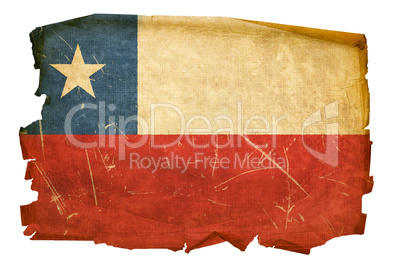 Chile Flag old, isolated on white background.