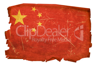China Flag old, isolated on white background.