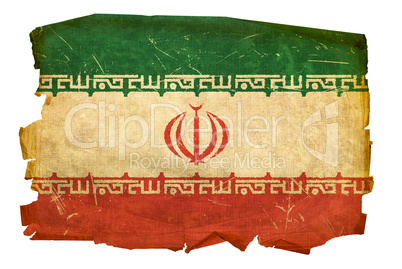 Iran Flag old, isolated on white background.