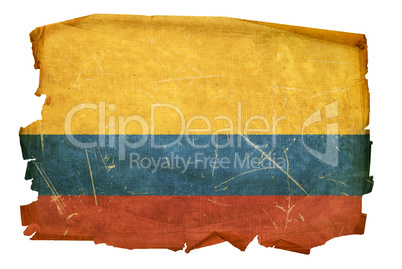 Colombia Flag old, isolated on white background.