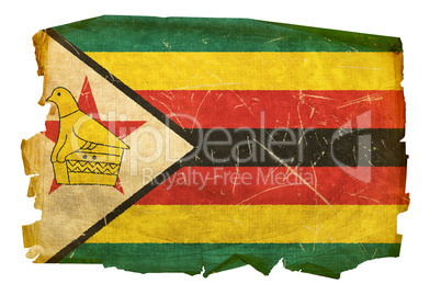 Zimbabwe Flag old, isolated on white background.