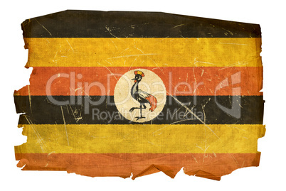 Uganda Flag old, isolated on white background.