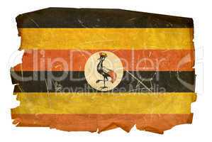 Uganda Flag old, isolated on white background.