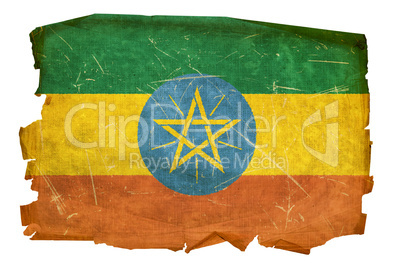 Ethiopia Flag old, isolated on white background.