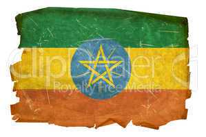 Ethiopia Flag old, isolated on white background.
