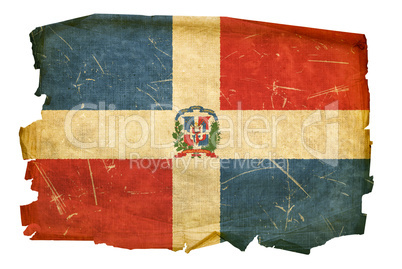 Dominican Republic Flag old, isolated on white background.
