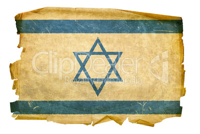 Israeli Flag old, isolated on white background.