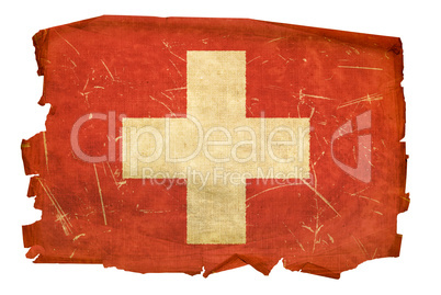 Switzerland Flag old, isolated on white background.