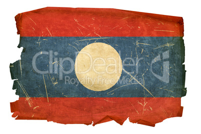 Laos Flag old, isolated on white background.