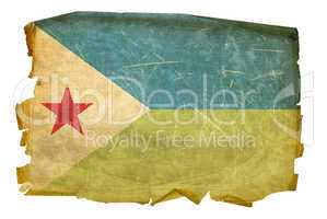 Djibouti Flag old, isolated on white background.