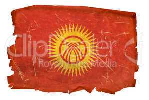 Kyrgyzstan Flag old, isolated on white background.