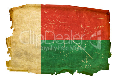Madagascar Flag old, isolated on white background.