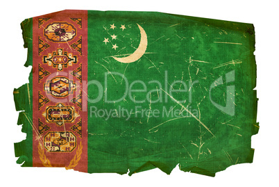 Turkmenistan Flag old, isolated on white background.