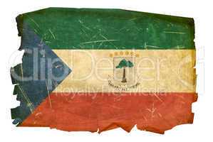 Equatorial Guinea Flag old, isolated on white background.