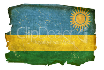 Rwandan flag old, isolated on white background