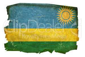 Rwandan flag old, isolated on white background