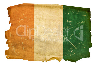 Ivory Coast flag old, isolated on white background