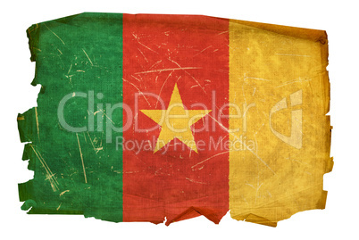 Cameroon flag old, isolated on white background