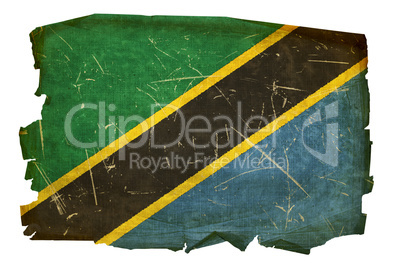 Tanzania flag old, isolated on white background