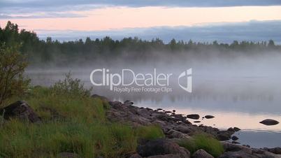 fog and ripples on a lake, loop