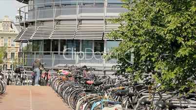 Office building and bicycles in Amsterdam, Holland