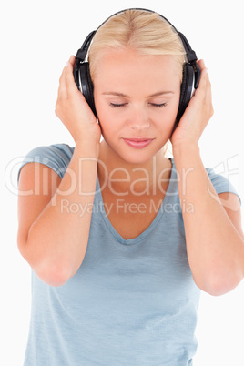 Close up of a woman with headphones